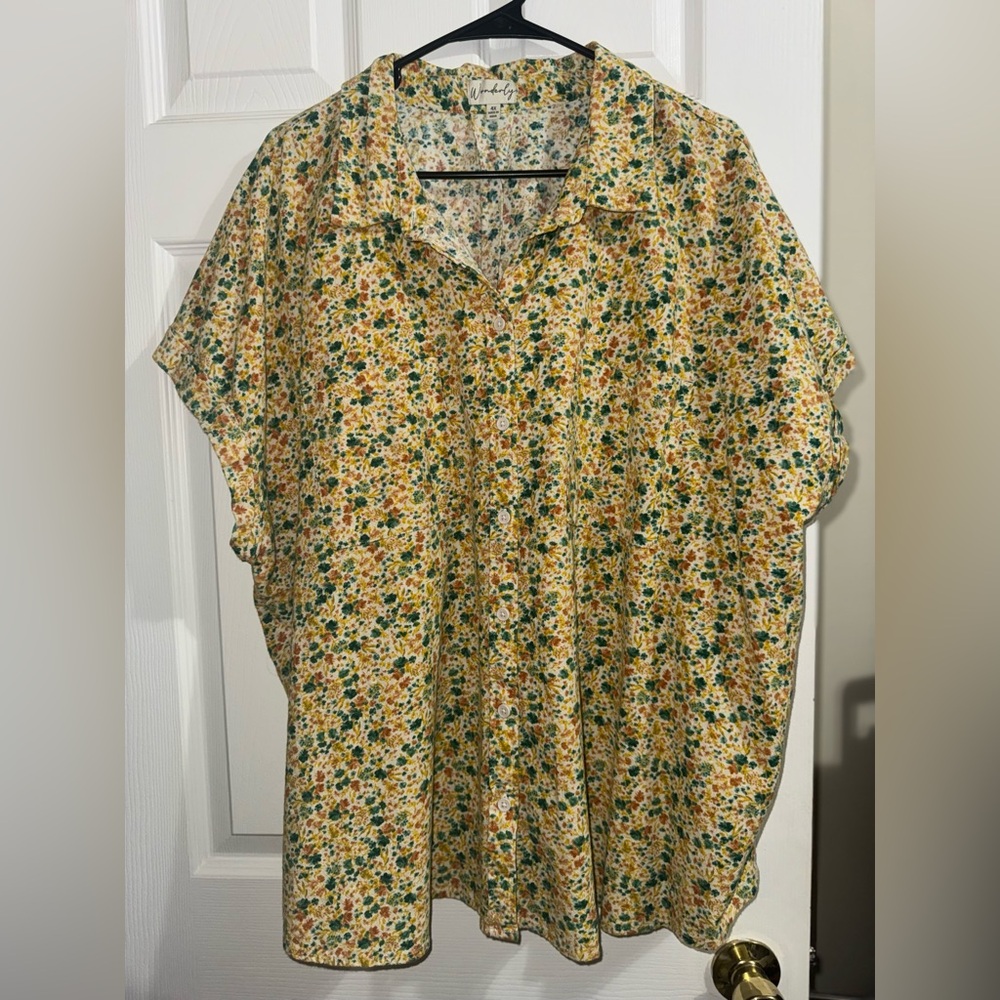 Wonderly Floral Button Down Shirt - Yellow and Green - Picture 3 of 7